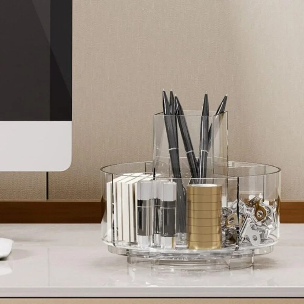 New 360° Rotating Makeup Organizer, Clear Tray with 6 Compartments for Vanity
